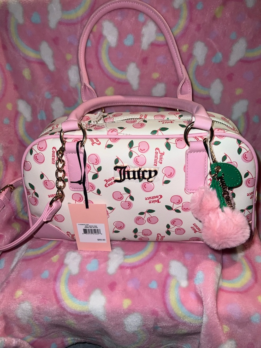Juicy Couture Pink Cherry Print Dome Satchel